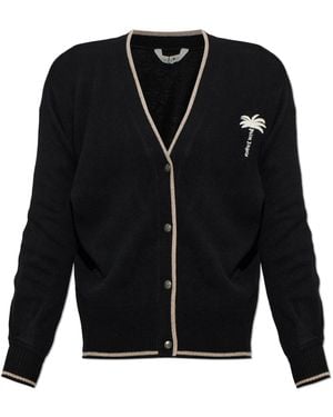 Palm Angels Wool Cardigan With Embroidered Logo - Black