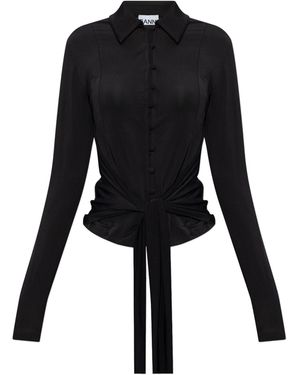 Ganni Cardigan With Decorative Tie - Black