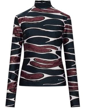 Marni Patterned Turtleneck Top - Black