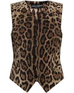 Dolce & Gabbana Wool Vest With Animal Motif - Brown