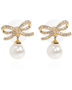 Self-Portrait Earrings With Shimmering Crystals - Metallic