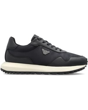 Emporio Armani Sports Shoes With A Logo-Shaped Applique - Black
