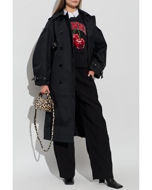 Ganni Cotton Trench Coat With Belt - Black