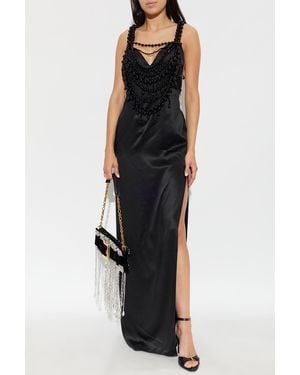 Balmain Silk Dress With Shimmering Beads - Black