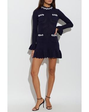 Self-Portrait Dress With Shimmering Appliqués - Blue