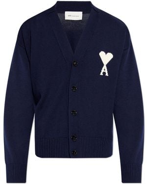 Ami Paris Cardigan With Logo - Blue