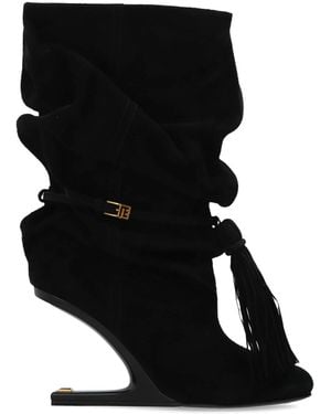 Balmain Suede Wedge Ankle Boots - Black