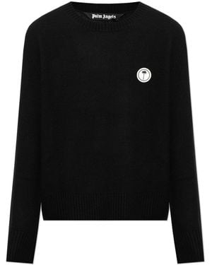 Palm Angels Wool Jumper With Sewn-On Logo - Black