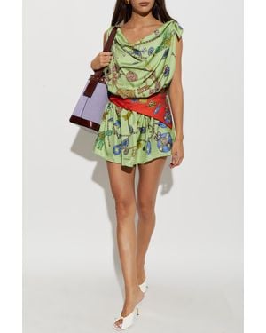 Versace Silk Dress With 'Broken Jewels' Print - Green