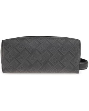 Ferragamo Monogrammed Cosmetic Bag - Gray