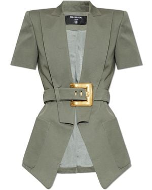 Balmain Asymmetric Blazer With Belt - Green