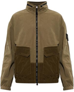 Stone Island Jacket With A Concealed Hood - Green
