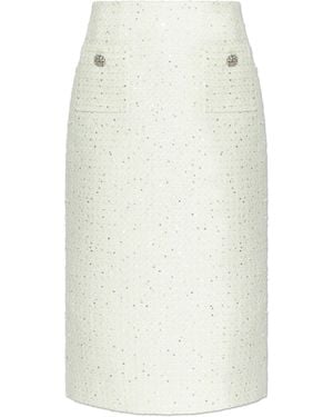 Self-Portrait Tweed Skirt With Shimmering Sequins - White