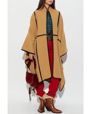 Chloé Wool Coat With Leather Trim - Red