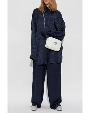 Balenciaga Silk Shirt With Logo - Blue
