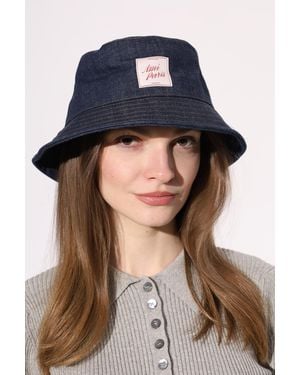 Ami Paris Denim Bucket Hat With Logo - Blue