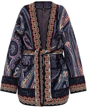 Etro Patterned Cardigan With Belt - Blue