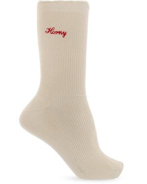 Carne Bollente Cotton Socks With Logo - White