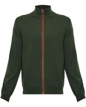 Paul Smith Merino Wool Cardigan With Stand Collar - Green