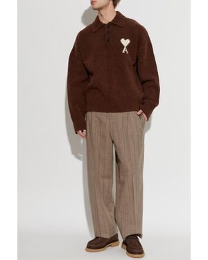 Ami Paris Oversized Polo With Logo - Brown