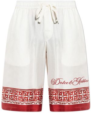 Dolce & Gabbana Silk Shorts With "Majolica" Print - White