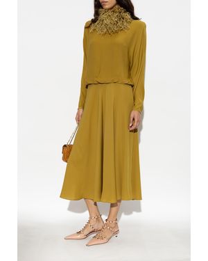 Valentino Garavani Silk Dress With Ostrich Feathers - Yellow