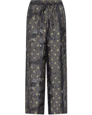 Ganni Loose-Fit Silk Trousers - Grey
