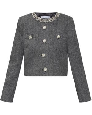 Self-Portrait Herringbone Pattern Blazer - Black