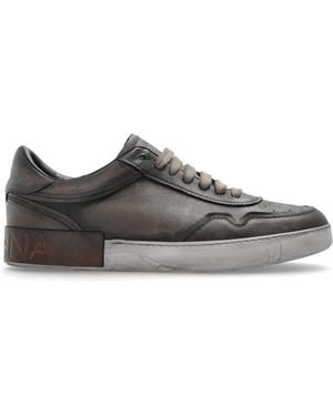 Dolce & Gabbana Leather Sports Shoes With 'Vintage' Effect - Grey