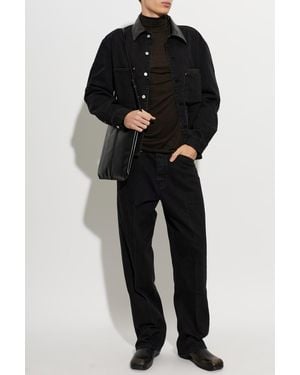 Lemaire Denim Jacket With Leather Collar - Black