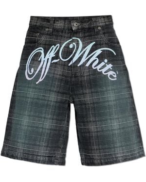 Off-White c/o Virgil Abloh Plaid Patterned Denim Shorts - Blue