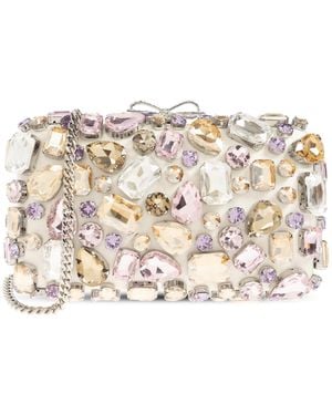 Self-Portrait Clutch With Shimmering Crystals - Natural