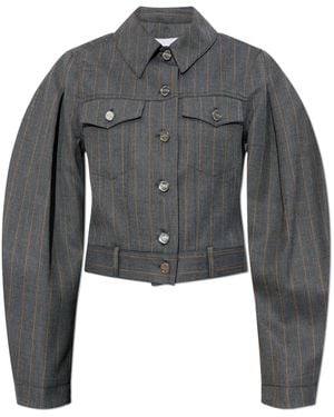 Ganni Jacket With Pinstripe Pattern - Grey