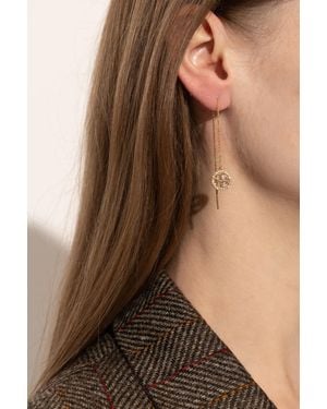 Tory Burch Long Earrings With Shimmering Crystals - Brown