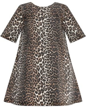 Ganni Dress With Animal Print - Natural