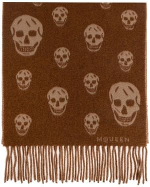 McQueen Scarf With Skull Motif - Brown