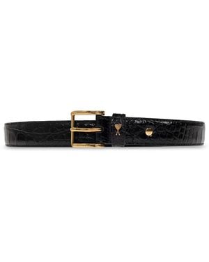 Ami Paris Leather Belt With Logo - Black