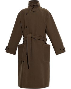 Lemaire Wool Coat With Belt - Brown