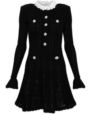 Self-Portrait Knit Dress With Floral Trim - Black