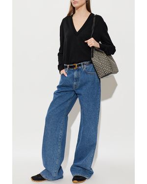 Balmain Wool Sweater With V-Neck - Blue