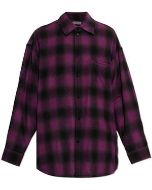 Balenciaga Wool Shirt With A Check Pattern - Purple