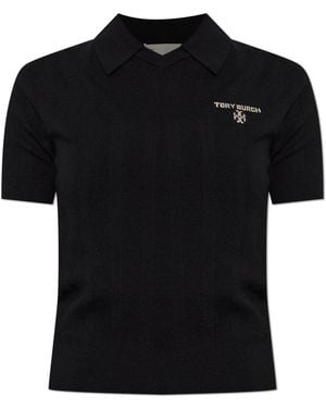 Tory Burch Wool Polo Shirt With Logo - Black