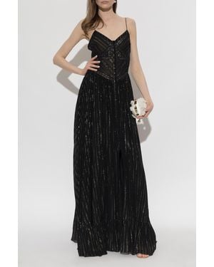 Self-Portrait Pleated Dress With Lurex Thread - Black