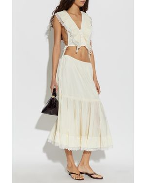 Ganni Top With Lace Trim - Natural
