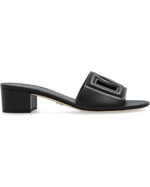 Dolce & Gabbana Leather Heeled Slides - White
