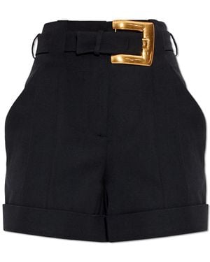 Balmain Wool Shorts With Belt - Black