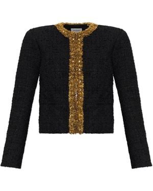 Balmain Tweed Blazer With Appliqués - Black