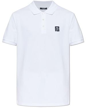 Balmain Polo With Embroidered Logo - White