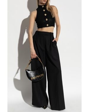 Balmain Short Top With Appliqués - Black