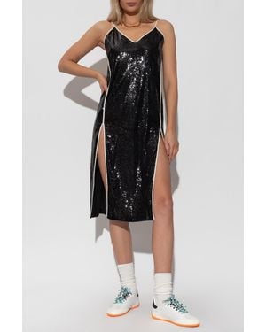 Palm Angels Sequin Dress With Double Slit - Black
